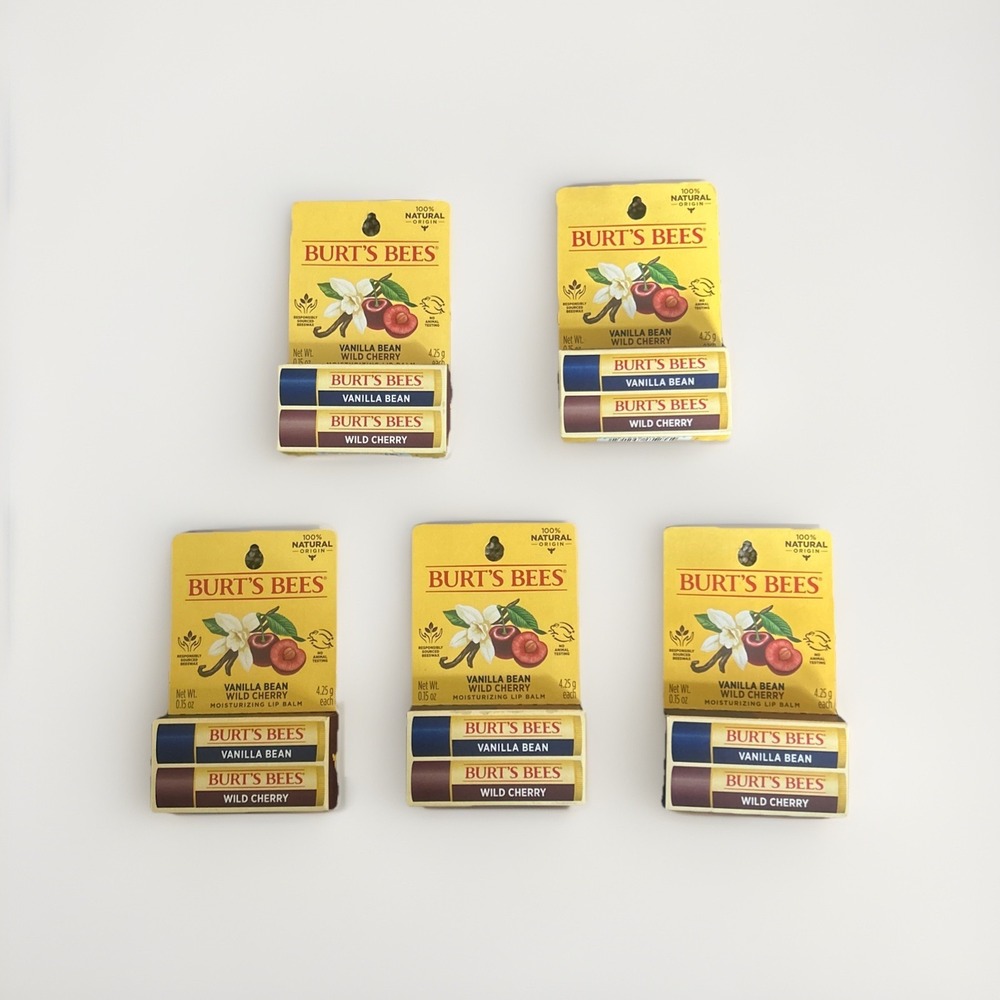 Burt's Bees 100% Natural Lip Balm, Wild Cherry and Vanilla Bean Blister pk of 5